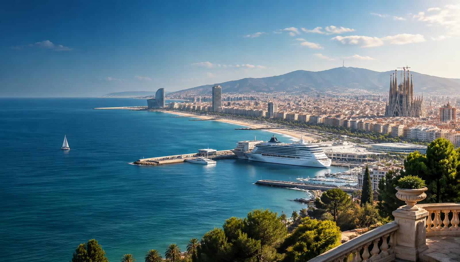 Barcelona coastline, city and cruise port